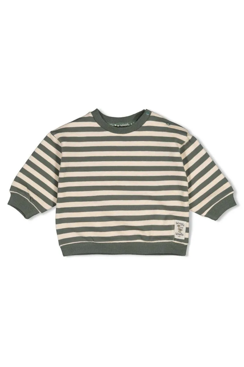 Feetje sweater Streep Wiggle And Waddle groen, kindertrui met gestreept dessin